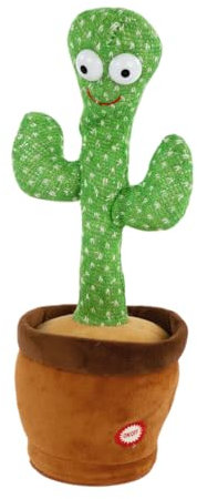Idena 40366 - Cactus chiacchierone con Luce, Circa 33 cm, Peluche Che ripete Tutto con Voce Buffa e Si muove, a Batteria