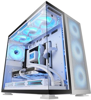 MARSGAMING MC-NOVA2, Case Gaming Custom XXL E-ATX, Doppio Vetro Temperato Continuo Senza Telaio, Supporto Raffreddamento a Liquido, Alluminio Aerospaziale 2mm, Torre PC a Doppia Camera, USB-C, Bianco