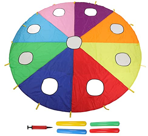 ZAWELIYO Kids Umbrella Parachute Mole Game Set, Parachute with Holes, Multi Coloured Outdoor Parachute Mole Game Play Set, Made to Last, Good for Kindergarten Activities