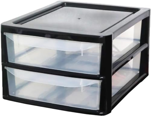 PD - A4 Plastic Storage Drawer Unit 2 3 4 6 8 Tiers Multipurpose Office Home Filing Organizers Stackable Slim Cabinet Organizer Easy Access Drawers Durable Storage (Black/Clear, A4 Slim 2 Drawers)