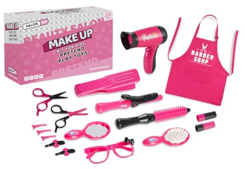 Fuwraixis Set de peluquería para niños, 17 Piezas Simulación Juguete de Peluquero, Niñas Jugando a Las casita, Accesorios para Juegos de rol, Regalos para niños