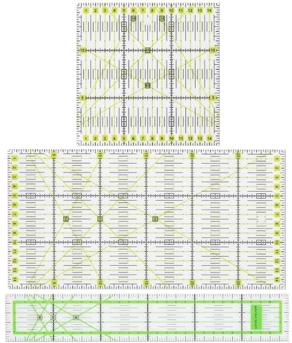 Srvauyea 3 Piezas Regla Patchwork,Costura Reglas Transparente, Quilting Ruler, Reglas Regla de Costura Patronaje Precisa Acrílico, para Herramientas de Costura Domésticas.