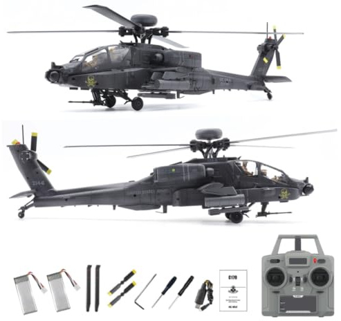 NULA RC-ERA C170 AH-64D - Elicottero radiocomandato, scala 1:48, aereo militare Flybarless, 2,4G 6CH con posizionamento del flusso ottico, mantenimento dell'altezza, motore brushless, volo invertito