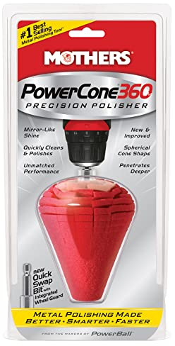 Mothers PowerCone 360, Polishing Tool with Quick Swap Bit — Patented Spherical Cone for Deep, Safe Metal Polishing in Hard-to-Reach Areas — Ideal for Wheels & Curved Surfaces (05146)