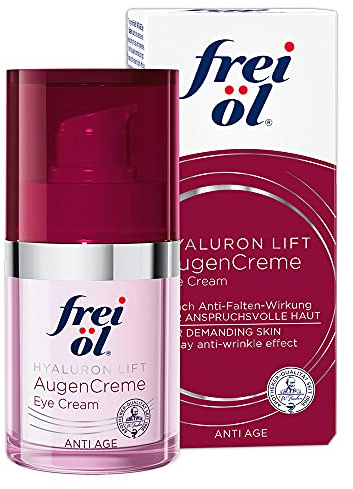 frei öl Anti Age Hyaluron Lift AugenCreme mit Anti Aging Effekt: reduziert die Faltentiefe und Krähenfüße, strafft und glättet die Haut, wirkt abschwellend, Augenpflege, vegan, 15 ml