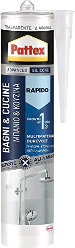 Pattex Bagni&Cucine Rapido Trasparente, Silicone trasparente sigillante ad asciugatura rapida, Sigillante bagno impermeabile, Sigillante antimuffa in cartuccia, 1x300ml