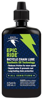 White Lightning Epic Ride All Conditions Light Bicycle Chain Lube, 4-Ounce Drip Squeeze Bottle