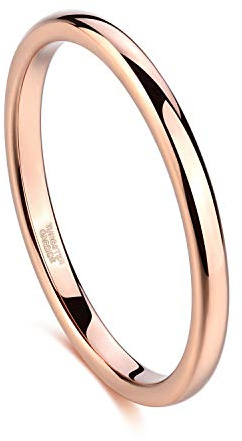 Greenpod 2mm Thin Tungsten Wedding Bands for Women Rose Gold Plated Domed Slim Engagement Promise Ring Comfort Fit Size 8