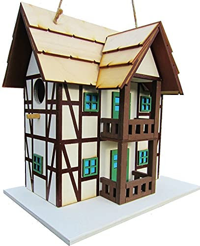 Hüwüknü, Vogelhaus, Nistkasten, Fachwerkhaus, Vogelhaus zum Aufhängen, für Singvögel wie Spatzen, Meisen, Handarbeit aus Holz, bunt, Vogelvilla für den Garten
