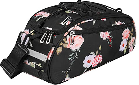 MOSISO Bike Rack Bag, Peony Waterproof Bicycle Trunk Pannier Rear Seat Pouch Cycling Bike Carrier Backseat Storage Luggage Saddle Shoulder Bag, Black