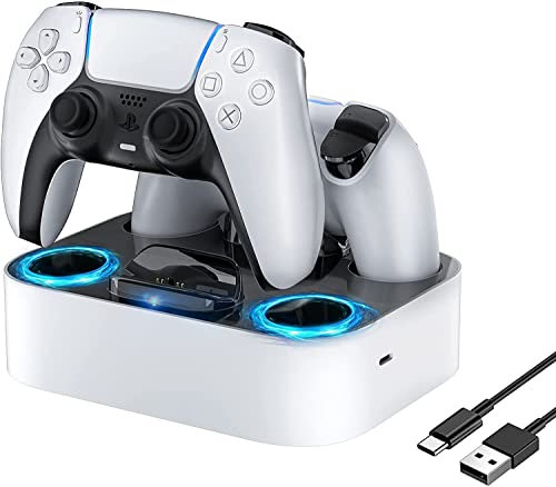 NEWDERY PS5 Controller Charging Station, Fast Charger Dock For PlayStation 5 DualSense Controllers with LED Light Indicators, Fast Charging/Tri-protection/Dual Chargers