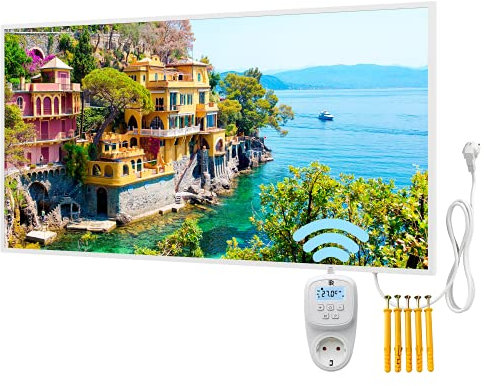 BR Bringer Quadro Riscaldamento a infrarossi con cornice 1000 Watt - Riscaldamento con stampa UV - 120 x 60 x 1,8 cm - Portofino, Italia