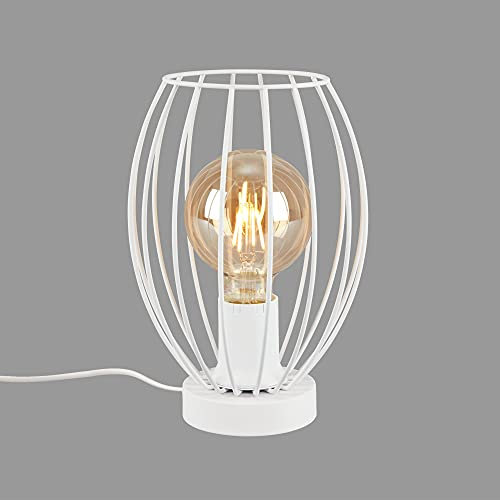 BRILONER Leuchten - Tischleuchte, Tischlampe, Nachttischleuchte, Nachttischlampe, Schreibtischlampe, 1x E27, inkl. Kabelschalter, Weiß, 175x256mm (DxH), 7026-016