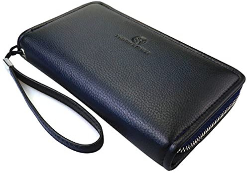 LAIFEKE Männer Lange Leder Brieftasche Große Kapazität Clutch Wallet Brieftasche Für Männer Mit Reißverschluss (Blau)