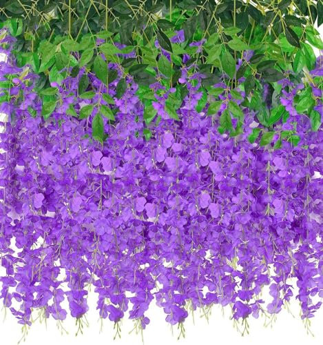 Uhky 2 confezioni da 20 rami glicine artificiale da appendere, 1,8 m, fiori glicine bianco seta per matrimoni, archi, feste, giardino, decorazione casa (viola chiaro)
