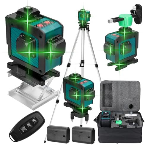 Geevorks Nivel Láser 360,16Líneas Láseres de Verde Cruzada,Autonivelante 3grados 4D,con Trípode+Control Remoto+Control móvil, 2 1200mAh Baterías, Base de Rotación,Herramientas de Mejoras para Hogar