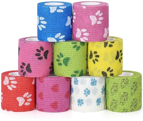 SEADESKY 9 Rollen Selbsthaftende Bandage Hund Vet Wrap Pet Selbstklebender Verband Selbstklebende Bandage für Haustiere Elastische Kohäsive Haftbandage Fixierbinde für Pferd Pet Cohesive Bandages