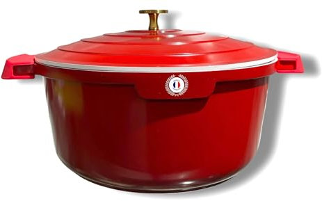 Cflagrant® Cocotte Ronde en Fonte d'aluminium légère, Revêtement en céramique anti-adhésif, Couvercle à condensation, Compatible tous feux dont induction et Four, Rouge (Rouge 24cm)