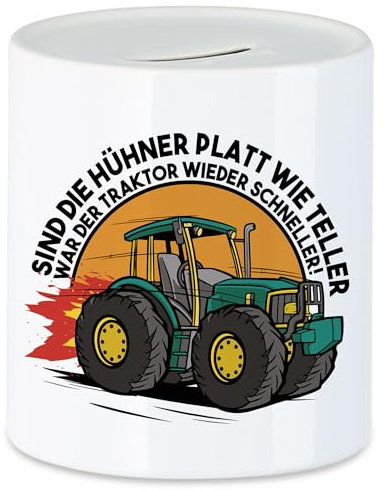 Hey!Print Hühner Platt Wie Teller Traktor Wieder Schneller Spardose Lustig Sarkasmus Landarbeit Trecker