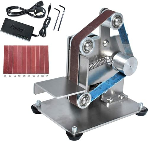 Mini Belt Sander, Electric Belt Grinder with 10pcs 330x15mm Belts, 7 Speed Adjustable & Forward/Reverse Rotation, Burnishing Machine for Metal, Plastic, Wood Polishing and Sharpening