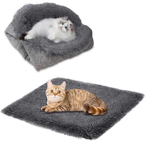 ToKinCen Katzenbett Haustierbett für Katzen kleine Hund Waschbare 2 in 1 Katzenbett Plüsch Weich Schlafen KatzenbettHundebett Katzensofa Flauschiges Matte Katzendecke (dunkelgrau)