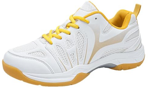 KONJACLY Tenis para Hombre Bádminton Squash Zapatos Entrenadores Deportivos Antideslizantes para Voleibol Pickleball Zapatillas Cómodas De Tenis De Mesa,Amarillo,42 EU