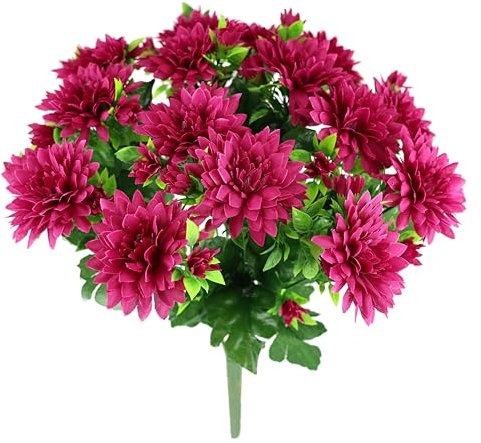 Künstlicher Chrysanthemen Strauß 35 cm Kunstblumenstrauß Chrysantheme Herbstblumen Herbstdeko Seidenblume Kunstblumen Dekoblumen Bouquet Mittelstück Blumenstrauß Hochzeit Tischdeko, dunkelrosa