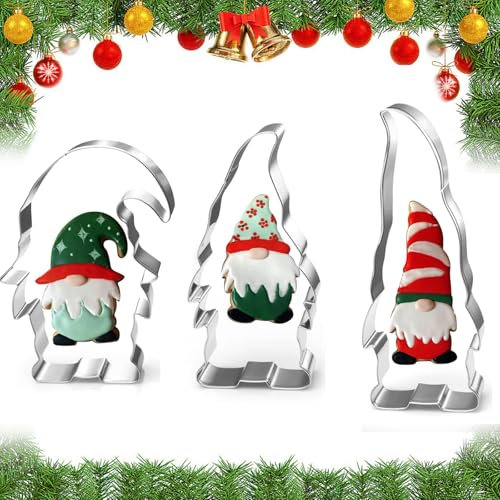 Juego 3 Cortadores Galletas Gnomo Formas Cortador Galletas Navidad Cortador Galletas Acero Inoxidable Moldes Reposteria Navidad Para Pasteles, Galletas, Pasteles, Decoraciones para Fiestas Navideñas