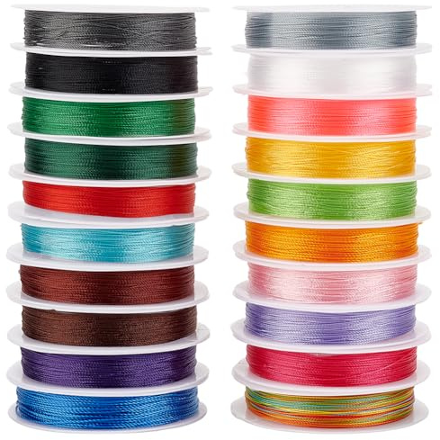 PH PandaHall 20 Couleurs 0.2mm Fil de Bracelet Bijoux 200m Cordon de Nouage Chinois Cordon de Perles Fil de Perles Tressé pour Coudre la Fabrication de Bijoux Décoration de Noël Bracelet