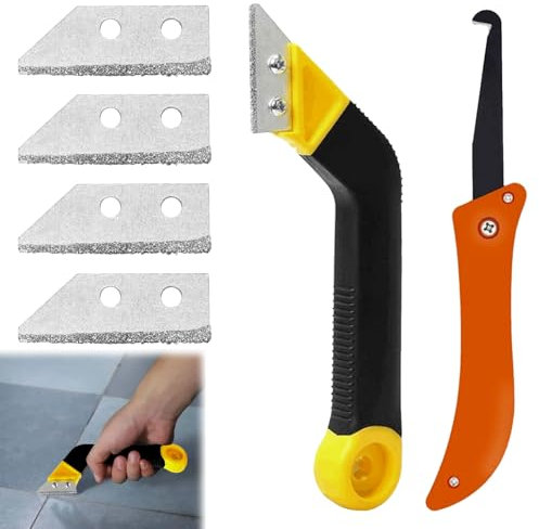 Raschietto Per Fughe Piastrelle, 6 Pezzi Rimuovi Fughe Piastrelle, Raschietto Fughe Piastrelle Con 4 Lame Di Ricambi, Rimuovi Stucco Piastrelle Per Fughe e Pulizia Delle Piastrelle Cucina Bagno