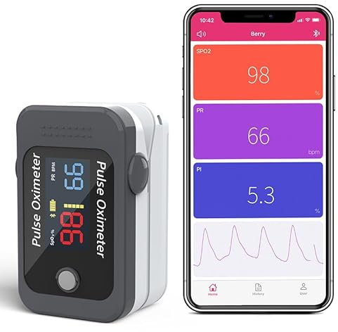 Bluetooth Fingertip Pulse Oximeter,Blood Oxygen Saturation Monitor with Free APP, Portable SPO2 & Pulse Rate Monitor for Children Adults,Batteries and Lanyard Included