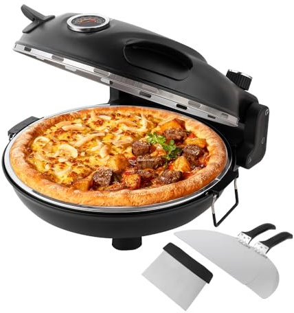 Anbt 12 Inch Electric Pizza Oven Indoor Portable, Stone Baked Pizza Maker Heats up to 800˚F, Pizza Maker Machine Temperatures control (Black)