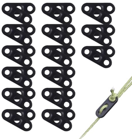 Pack de 30 Tendeurs de Corde à 3 Trous en Plastique Noir, Ajusteurs de Cordeau pour Camping, Randonnée et Tente, Boucle Ajustable, Résistant et Durable pour Bâche et Activités Extérieures
