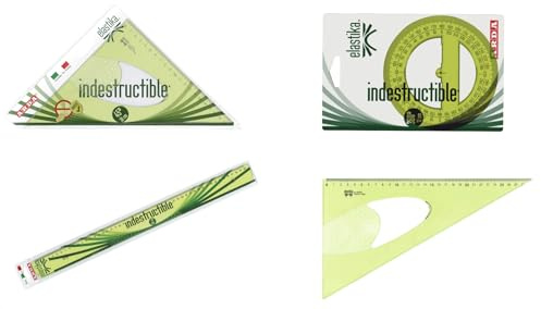 Kit Geometria Elastika Indestructible ARDA - Squadra 45° 30cm, Squadra 60° 30cm, Riga 50cm, Goniometro 360° 12cm - Made in Italy