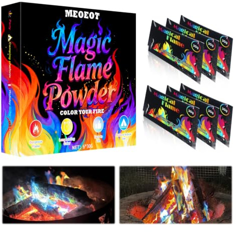 Magisches Feuerfarben, Buntes Flammeneffekte, Feuerfarbenwechselpulver | 6Pack, 30g Bunte Farbwechsel Feuerfarben Set, Magisches Feuerfarben für Lagerfeuer, Partys, Halloween und Weihnachten