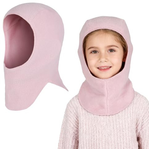 QKURT 1 st småbarn vinter varm balaklava, barn termisk vindtät hatt varm stickad mössa halsduk barn enfärgad stickad mössa hatt snood halsvärmare vinter stickad balaklava mössa åldrad 1-4, Rosa, 1-2