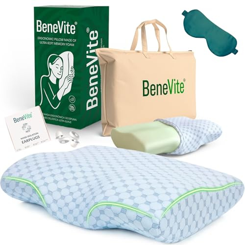 BeneVite Almohada Ergonómica, Mejor Almohada Cervical, cojin viscoelastico, Almohadas cervicales para Dormir, Memory Foam Pillow, Almohadas cervicales, almofada