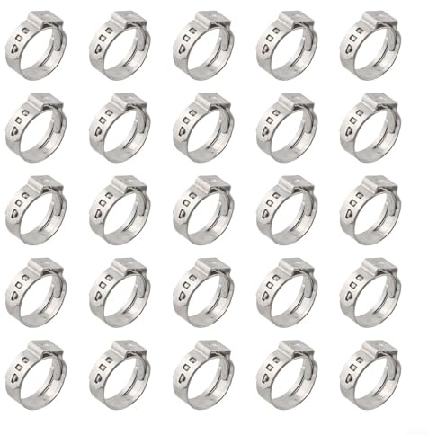 Lot de 25 colliers de serrage en acier inoxydable à simple oreille pour tuyau de plomberie et fixation de tuyau 17 mm