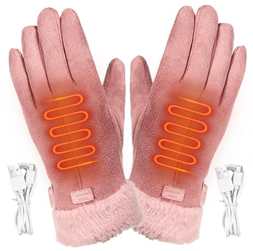 Guantes calentados por USB para Mujeres y niños, Guantes de Invierno Recargables, 3 Niveles de calefacción, Manoplas calefactoras con Pantalla táctil Impermeables, Calentador de Manos para Pesca