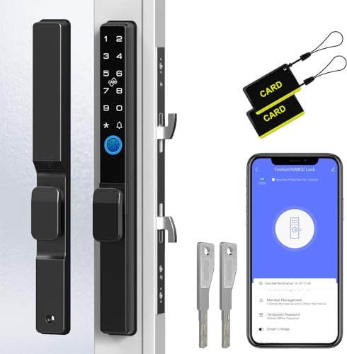 eLinkSmart Sliding Glass Patio Door Smart Lock, Ultra-Slim Mortise Lock – Keyless Entry with Fingerprint, Keypad, RFID & Biometric, Tuya App Control Waterproof for Home, Apartment (Black)