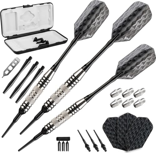 Viper by GLD Products Bobcat Adjustable Weight Soft Tip Dart Set with Case, Nickel Silver Plated, Black Rings, 16-19 Grams (20-0939-16)