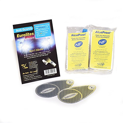 Family Motoring & Leisure European Headlamp Beam Deflectors Headlight Eurolites & AlcoProof Twin Pack NF Approved French Breathalysers Compatible For All Vehicles Clear