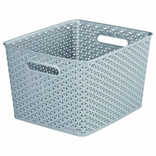 Large Faux Rattan Storage Basket Organiser (18 Litre) - Grey