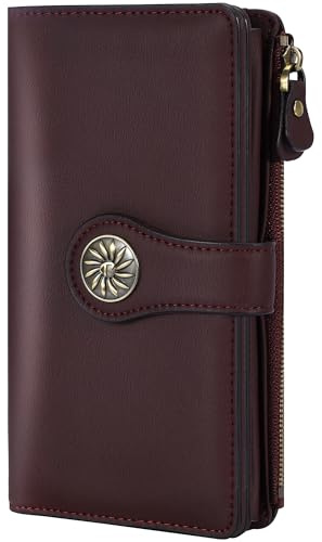 Travelambo Women's Wallet RFID Blocking Trifold Clutch Large Capacity Credit Card Holder Travel Purse