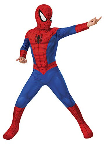 Rubies Disfraz Spiderman para niño, con cubrebotas adjuntas y máscara de tela Oficial de la Película El Hombre Araña de Marvel, talla M(5-7años)