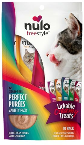 Nulo Freestyle Grain-Free Perfect Purees Premium Wet Cat Treats, Squeezable Meal Topper for Felines, High Moisture Content to Support Hydration, 0.5 Ounces in each Lickable Wet Cat Treat Pouch