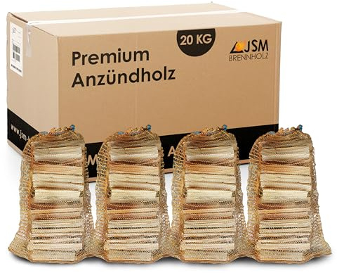Anzündholz 4 Netze a 5 Kg Anmachholz Anfeuerholz Brennholz trocken sauber und ofenfertig