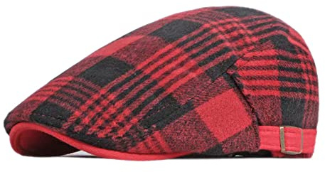 Gorro de visera a cuadros, boina, para hombre, mujer, gorro deslizante, gorro plano de Newsboy, rojo, 55/60 cm