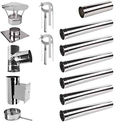 Edelstahlschornstein Einwandig SET 7,5m; Schornstein Bausatz Kamin Ofen 0,6 (Set: 7,5m, Ø 150 mm)
