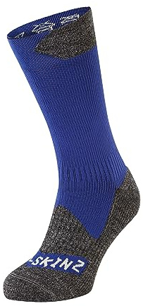 SEALSKINZ Raynham, calzino impermeabile per tutte le condizioni atmosferiche, media lunghezza, blu reale e grigio screziato, M
